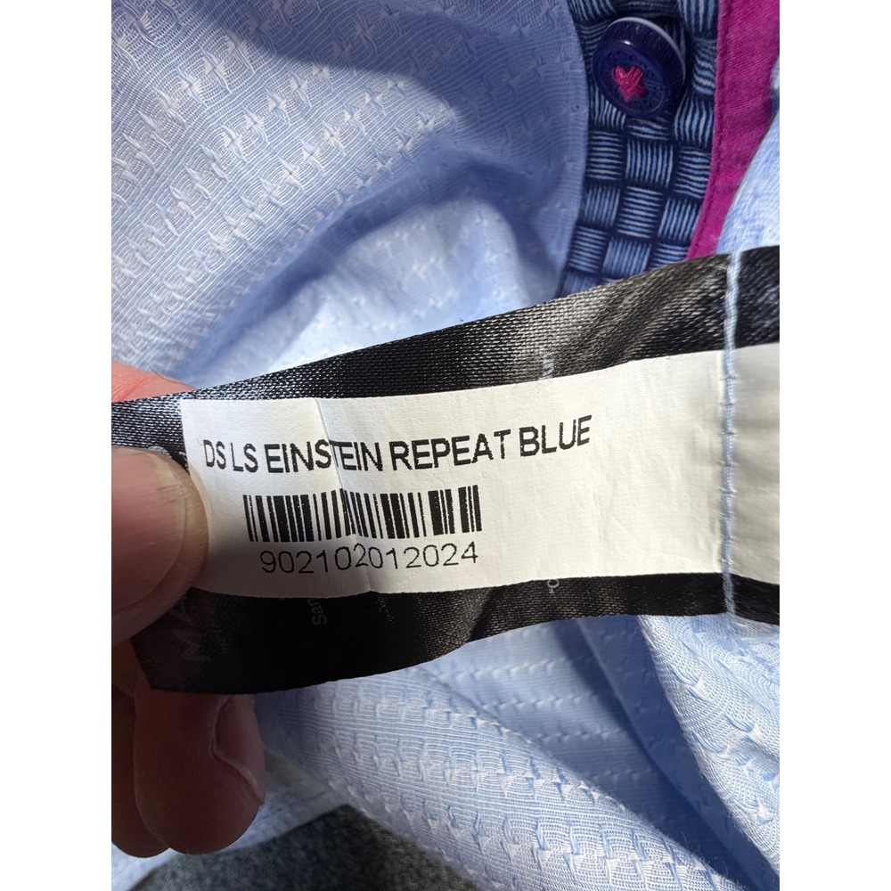 Maceoo Einstein Repeat Blue Jacquard Dress Shirt Mens Long Sleeve Pink‎ Trim L - Picture 7 of 9